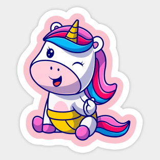 Cute Baby Unicorn Cartoon Sticker